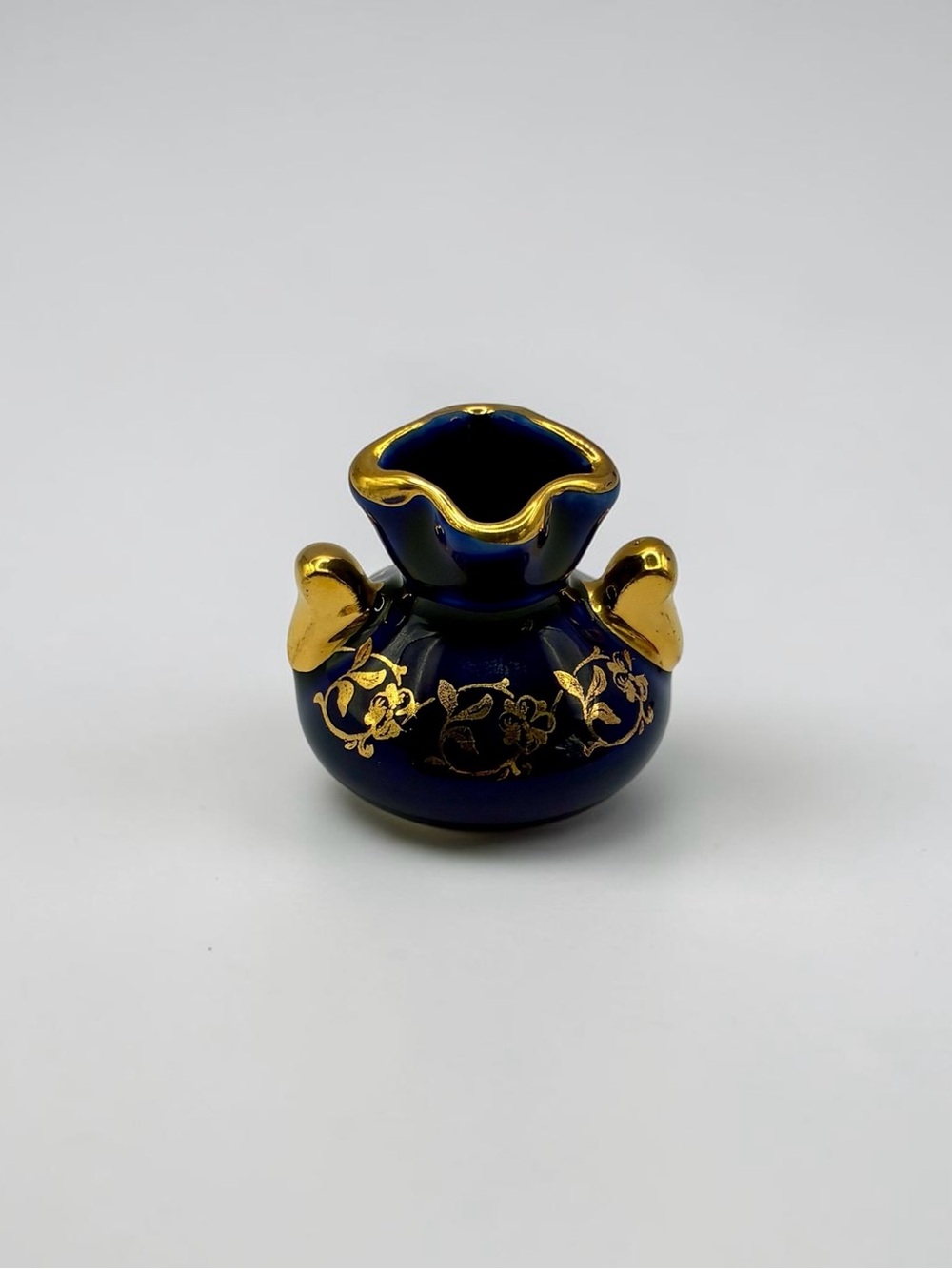 Vintage Limoges France Miniature Cobalt Blue Gold-Plated Floral Vase